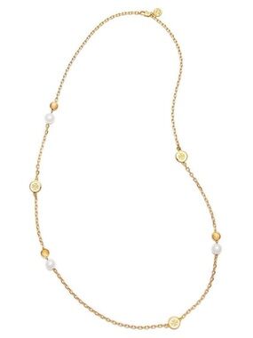 Tory Burch White Lacquer and Gold Pearl Rosary Convertible Necklace